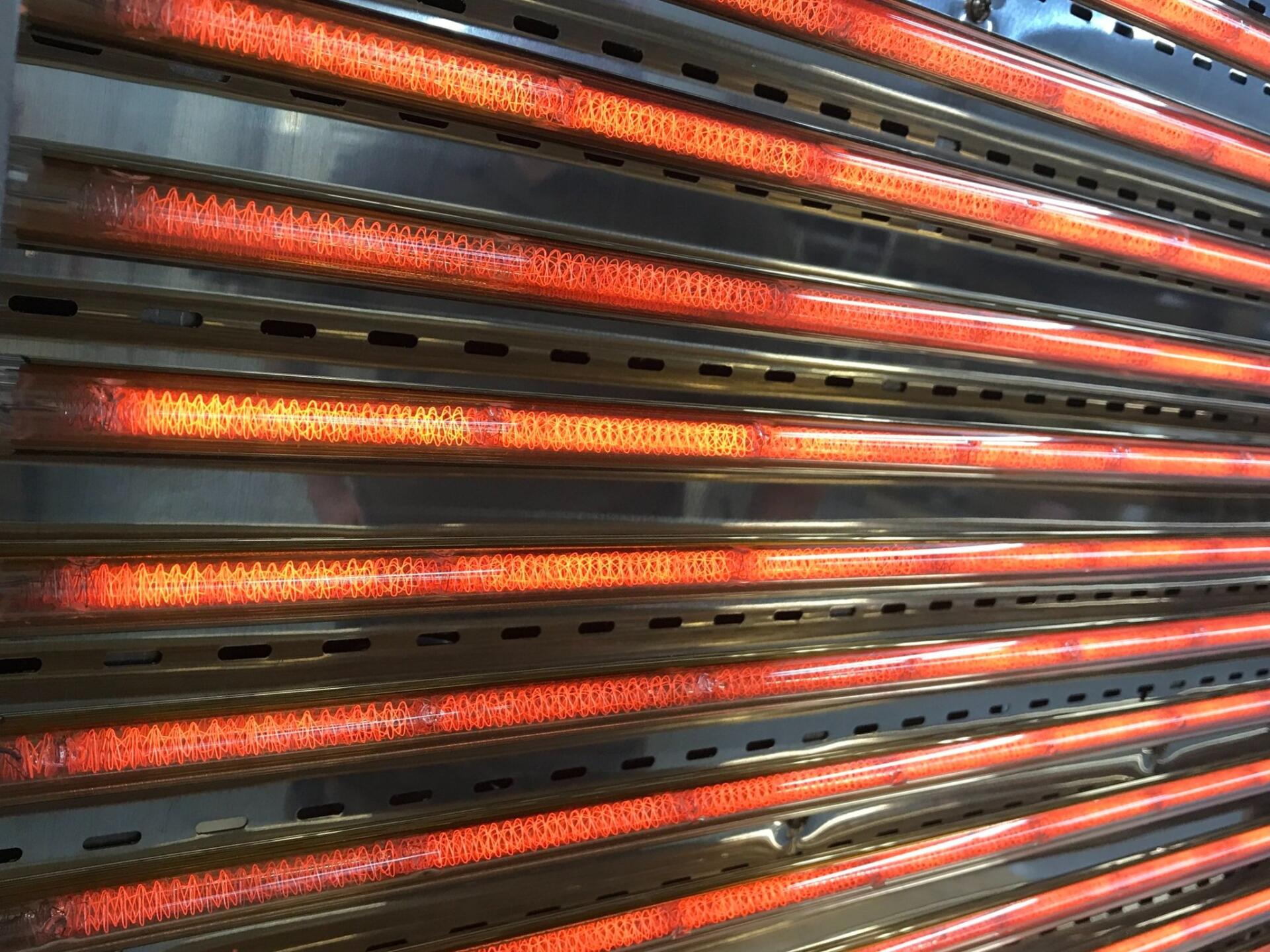 a wall of medium wave infrared lamps from Fannon Products